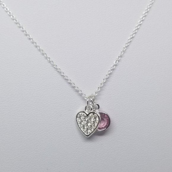Sterling Silver Necklace w/CZ Heart&Pink Swarovski - Picture 2 of 3